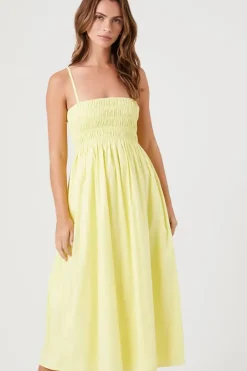 Smocked Poplin Midi Dress