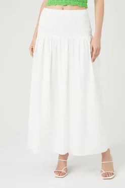 Smocked Poplin Midi Skirt