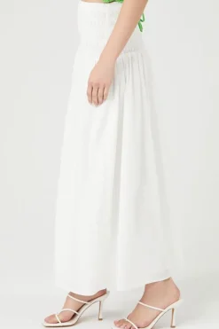 Smocked Poplin Midi Skirt