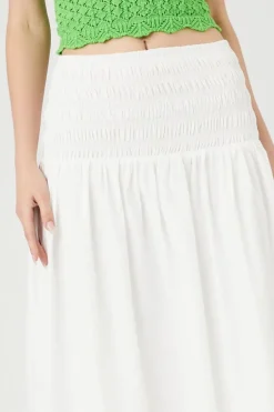 Smocked Poplin Midi Skirt