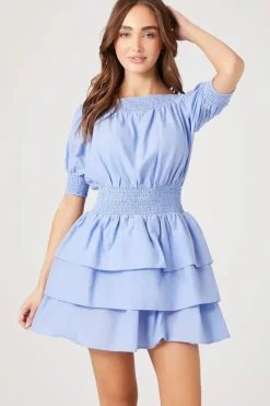 Smocked Puff-Sleeve Mini Dress