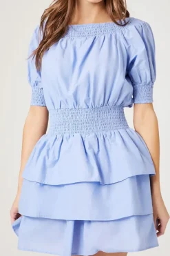 Smocked Puff-Sleeve Mini Dress