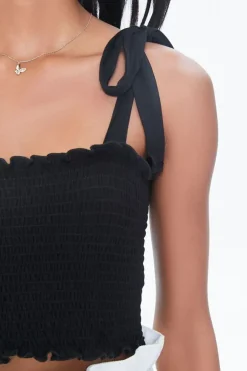 Smocked Ruffled Tie-Strap Crop Top