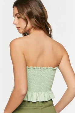 Smocked Ruffle-Trim Tube Top