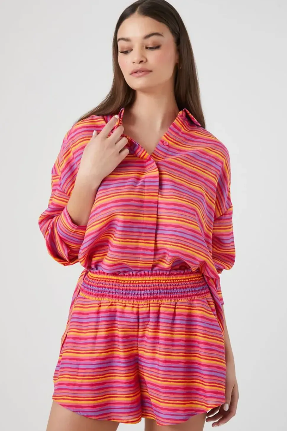 Smocked Striped Pull-On Shorts