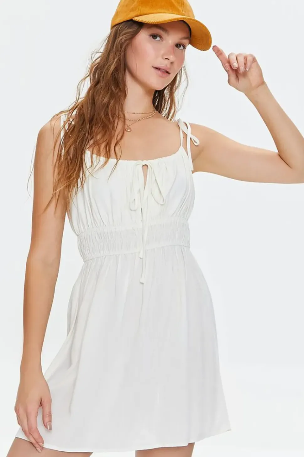 Smocked Tie-Strap Mini Dress