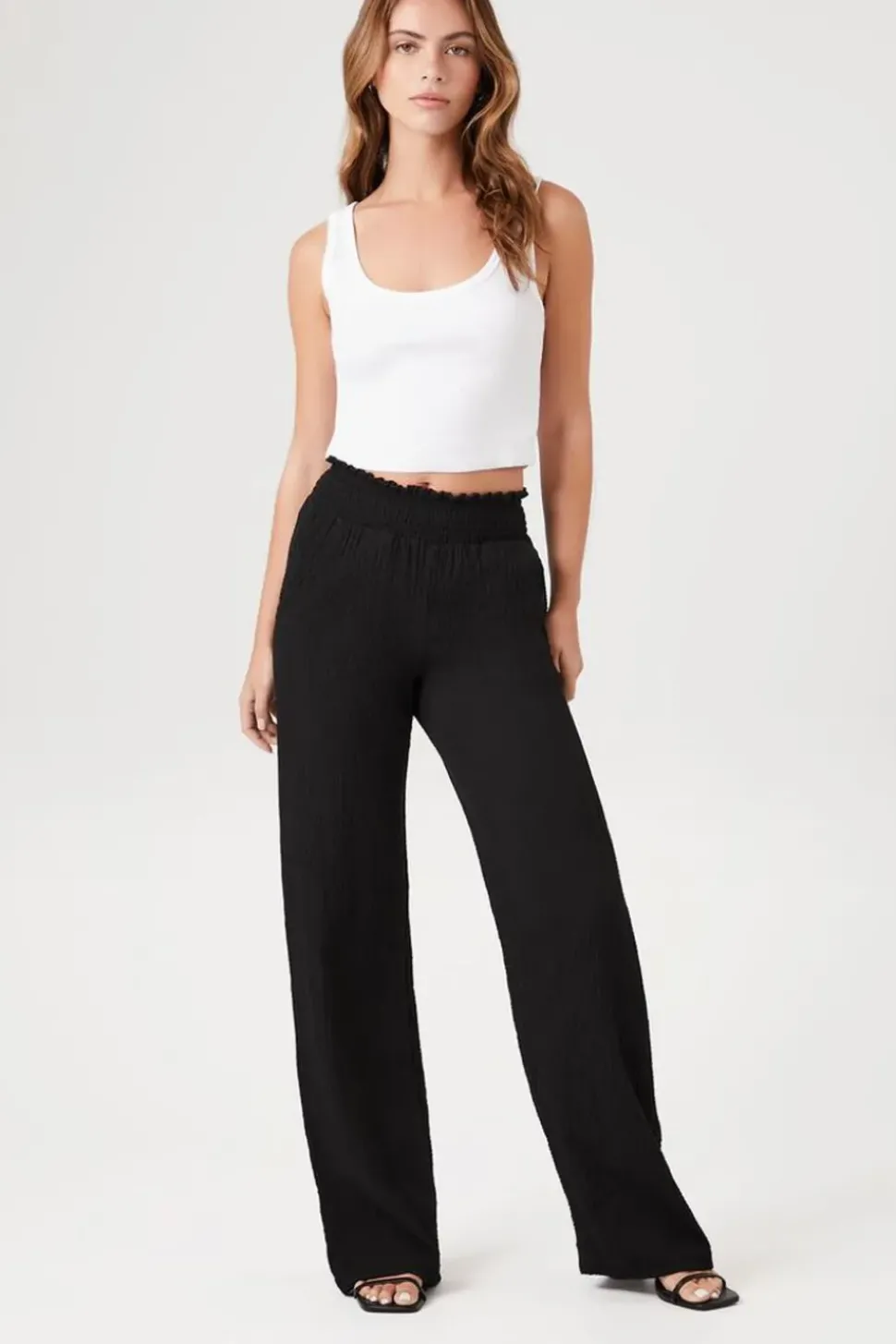 Smocked Wide-Leg Pants
