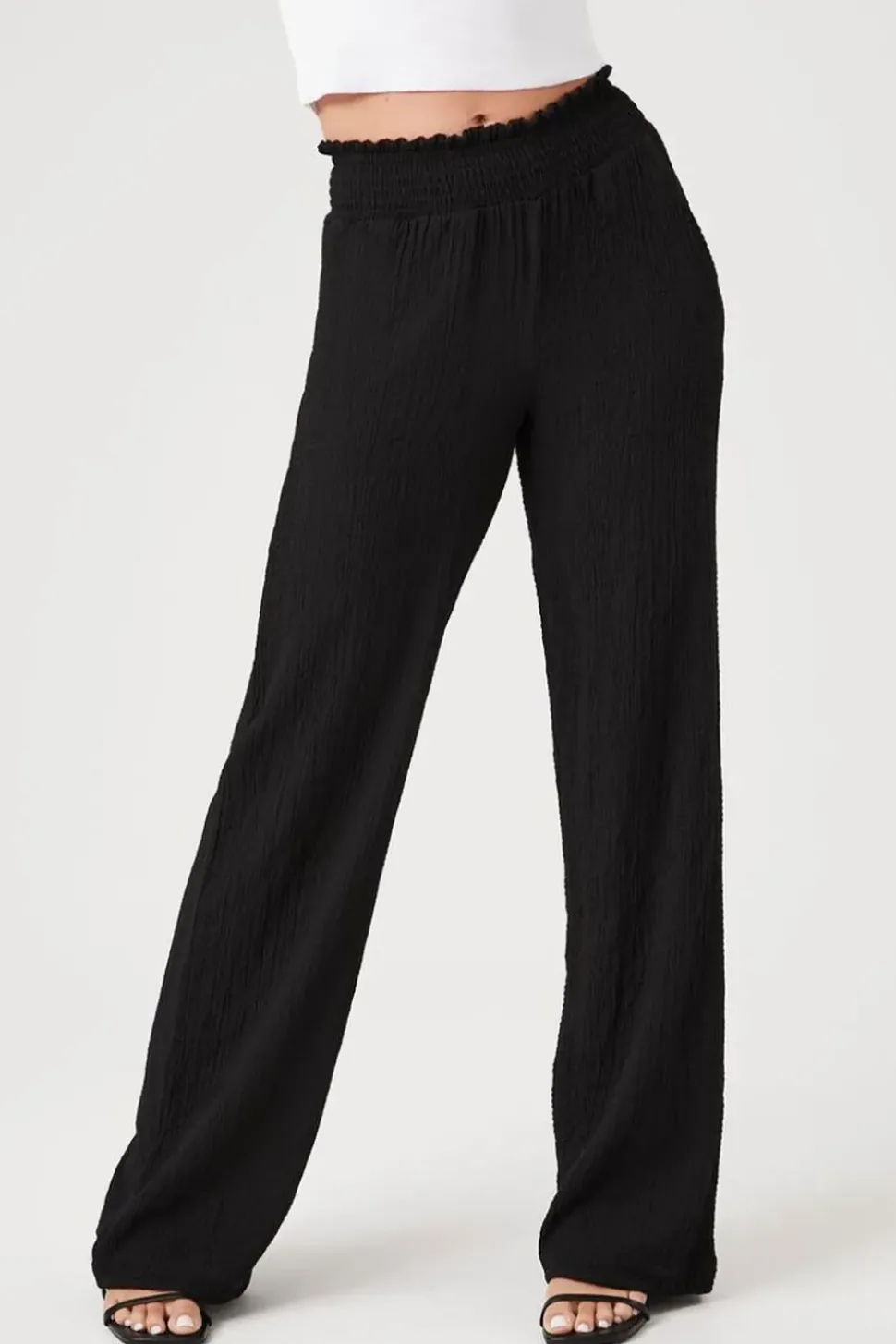 Smocked Wide-Leg Pants