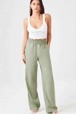 Smocked Wide-Leg Pants