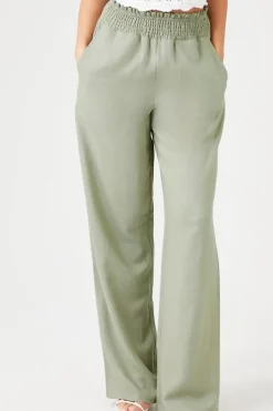 Smocked Wide-Leg Pants