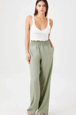 Smocked Wide-Leg Pants