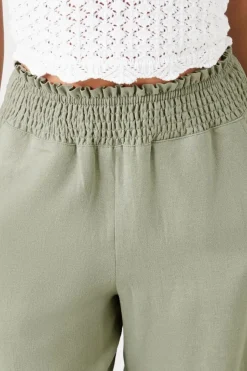 Smocked Wide-Leg Pants