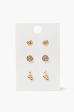 Snake & Happy Face Stud Earring Set