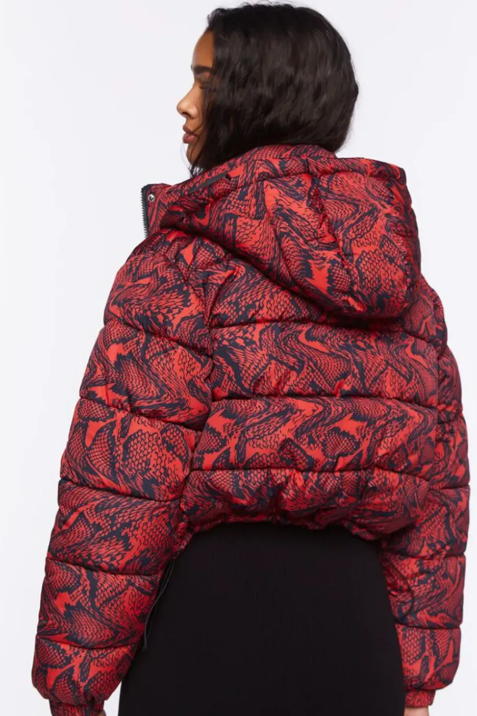 Snake Print Hooded Puffer Jacket