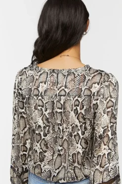 Snakeskin Peasant-Sleeve Bodysuit
