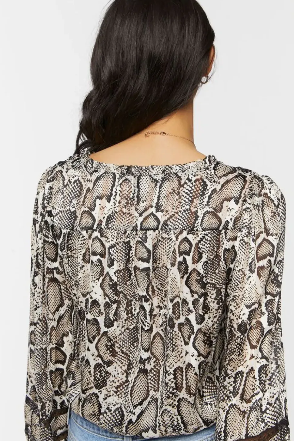 Snakeskin Peasant-Sleeve Bodysuit