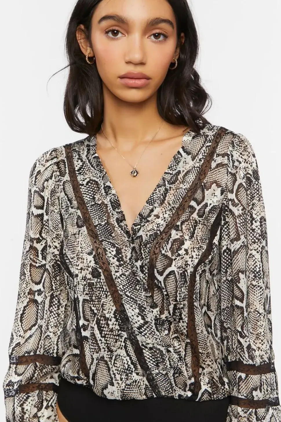 Snakeskin Peasant-Sleeve Bodysuit