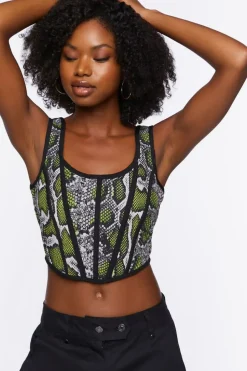 Snakeskin Print Corset Crop Top