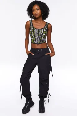 Snakeskin Print Corset Crop Top