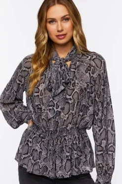 Snakeskin Print Long-Sleeve Top