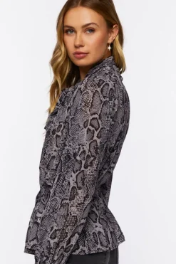 Snakeskin Print Long-Sleeve Top