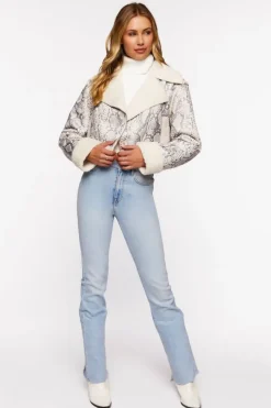 Snakeskin Print Moto Jacket