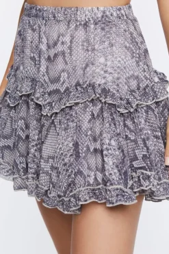 Snakeskin Print Tiered Mini Skirt