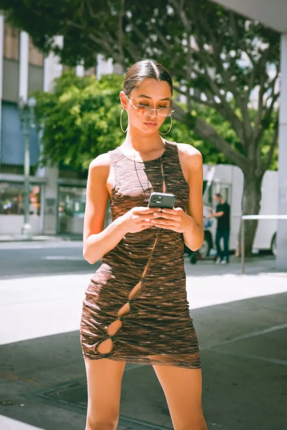 Space Dye Cutout Mesh Mini Dress