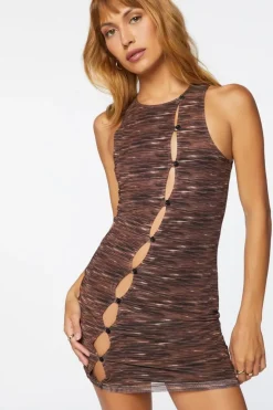 Space Dye Cutout Mesh Mini Dress