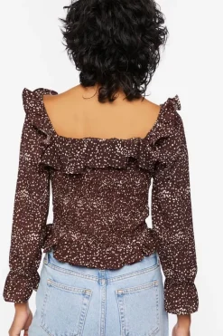 Speckled Print Trumpet-Sleeve Top
