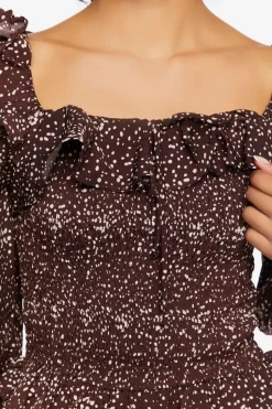 Speckled Print Trumpet-Sleeve Top