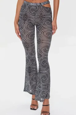Spiral Print Mesh Flare Pants