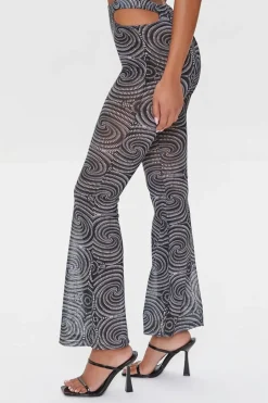 Spiral Print Mesh Flare Pants