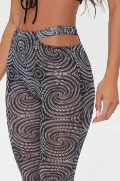 Spiral Print Mesh Flare Pants
