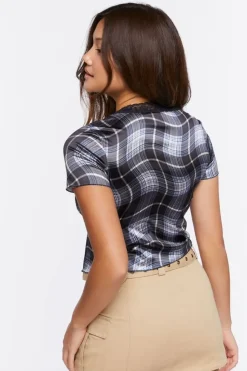 Split-Front Plaid Top