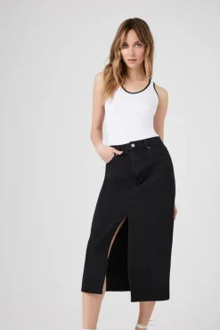 Split-Hem Denim Maxi Skirt