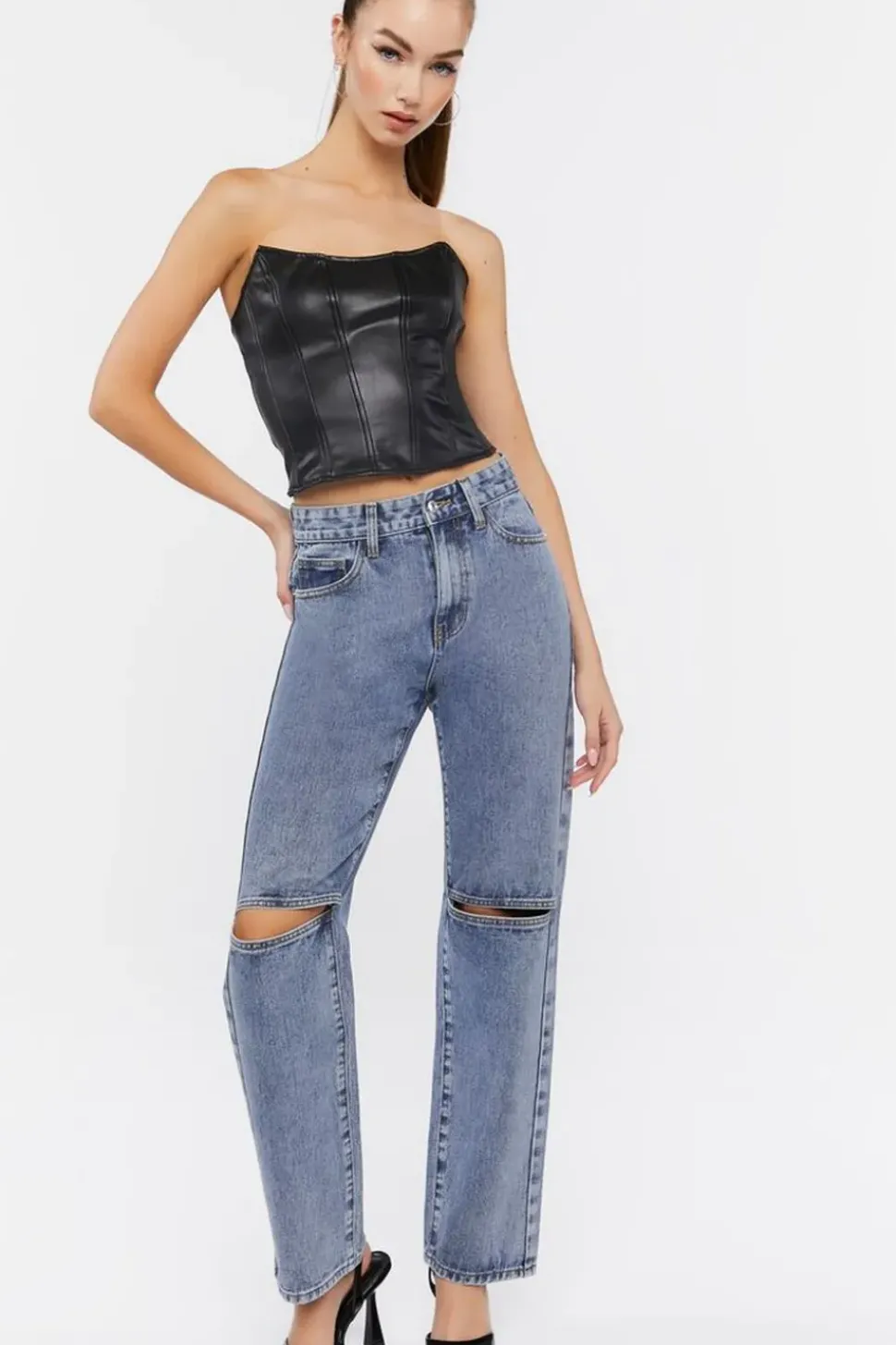 Split-Knee Relaxed High-Rise Jeans