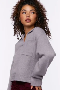 Split-Neck Collared Sweater