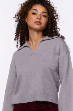 Split-Neck Collared Sweater