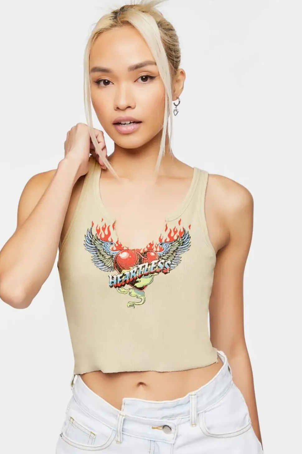 Split-Neck Heart Graphic Tank Top