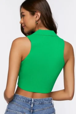 Split-Neck Sleeveless Crop Top