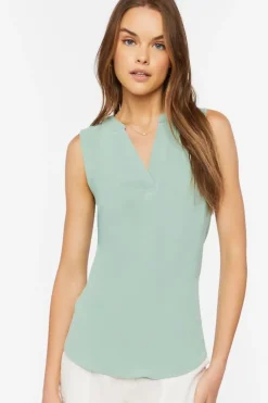 Split-Neck Sleeveless Top