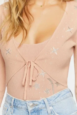 Star Embroidered Cardigan Sweater