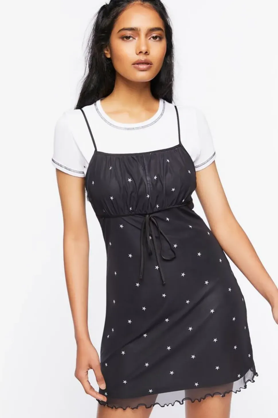 Star Print Mesh Mini Dress