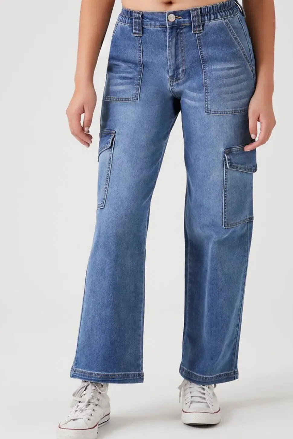 Straight-Leg Denim Cargo Pants
