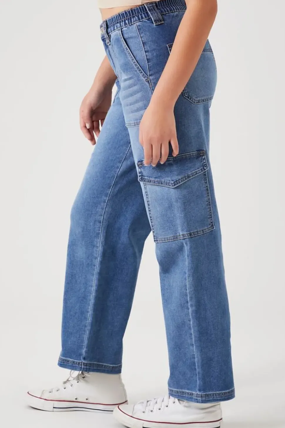 Straight-Leg Denim Cargo Pants