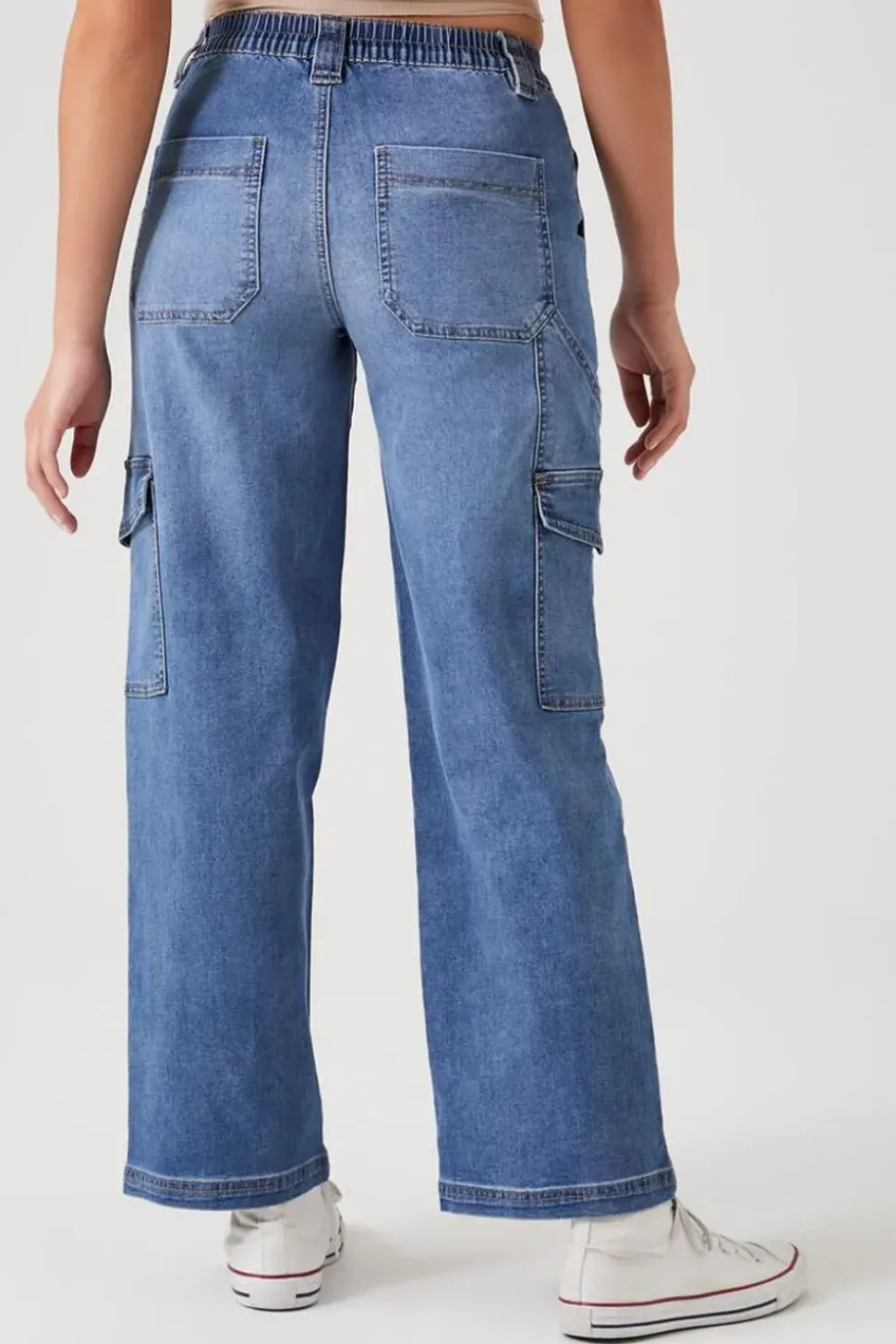Straight-Leg Denim Cargo Pants