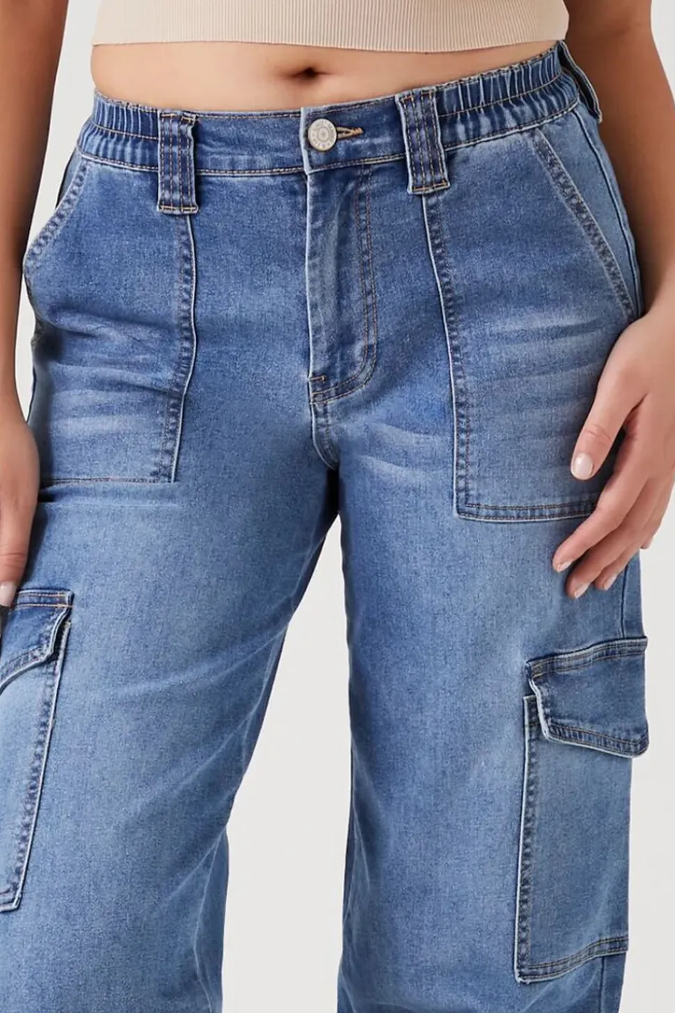Straight-Leg Denim Cargo Pants