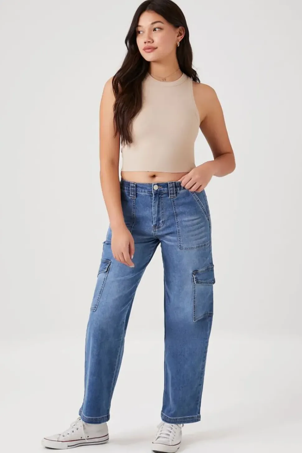 Straight-Leg Denim Cargo Pants