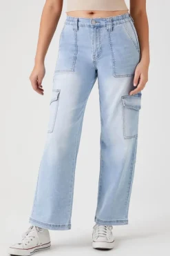 Straight-Leg Denim Cargo Pants
